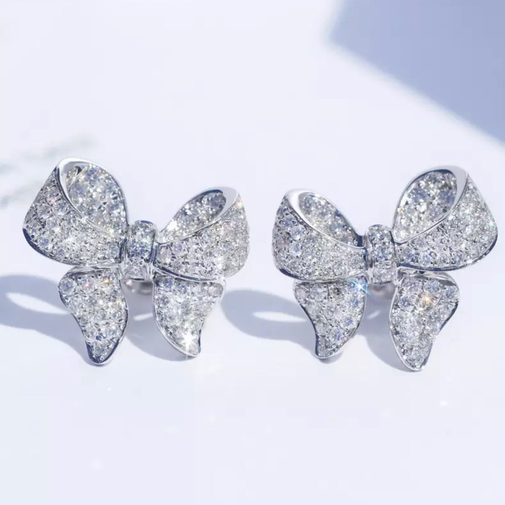 925 Sterling Silver CZ Bow Studs